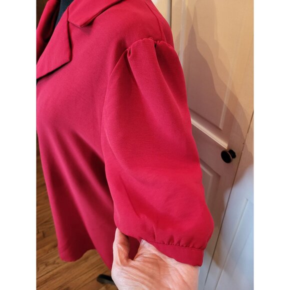 Grace Karin Red Button Up Shirt Puff Sleeves XL Retro Twee Feminine Valentine - Picture 4 of 6